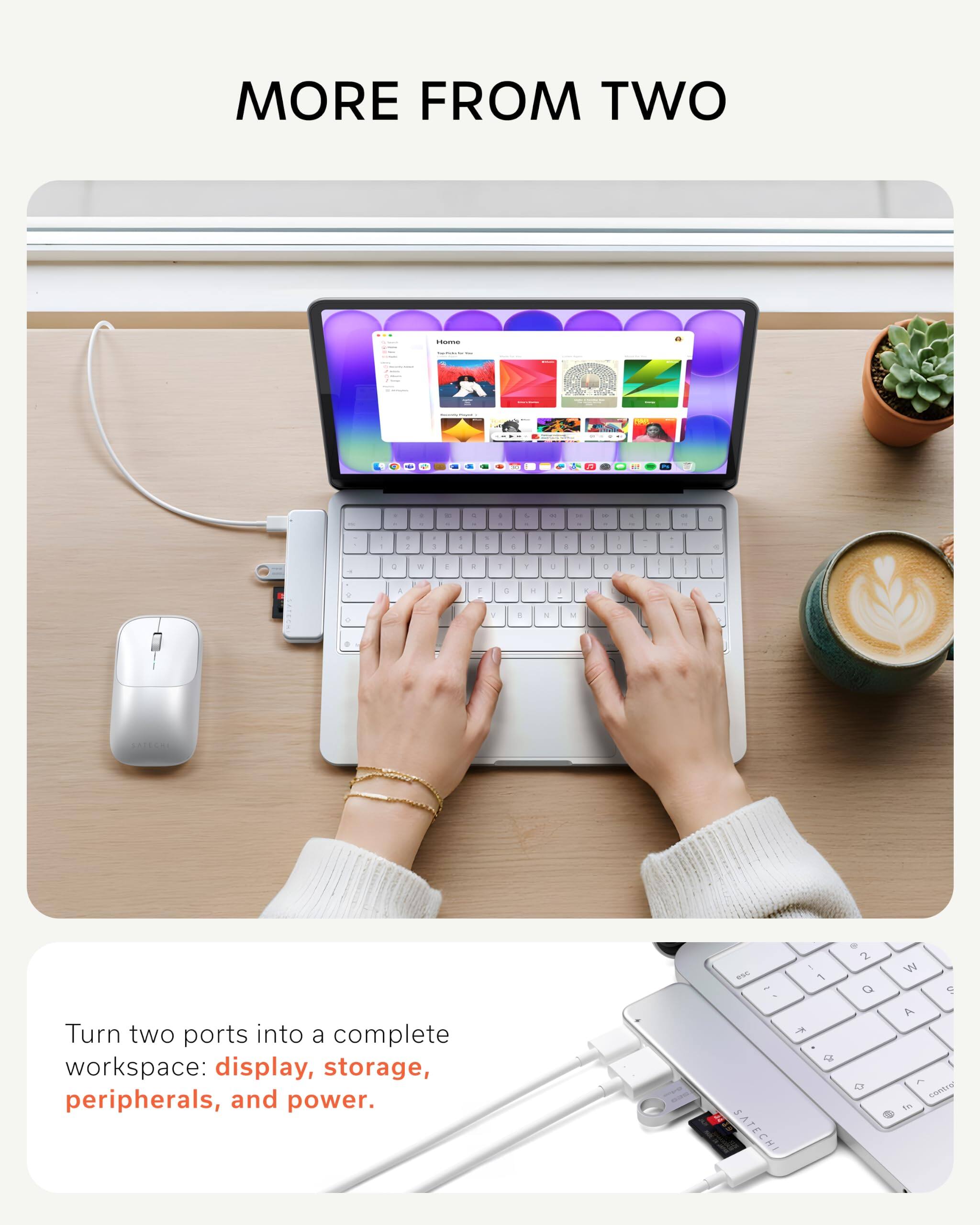 MORE FROM TWO

Turn two ports into a complete workspace: display, storage, peripherals, and power.