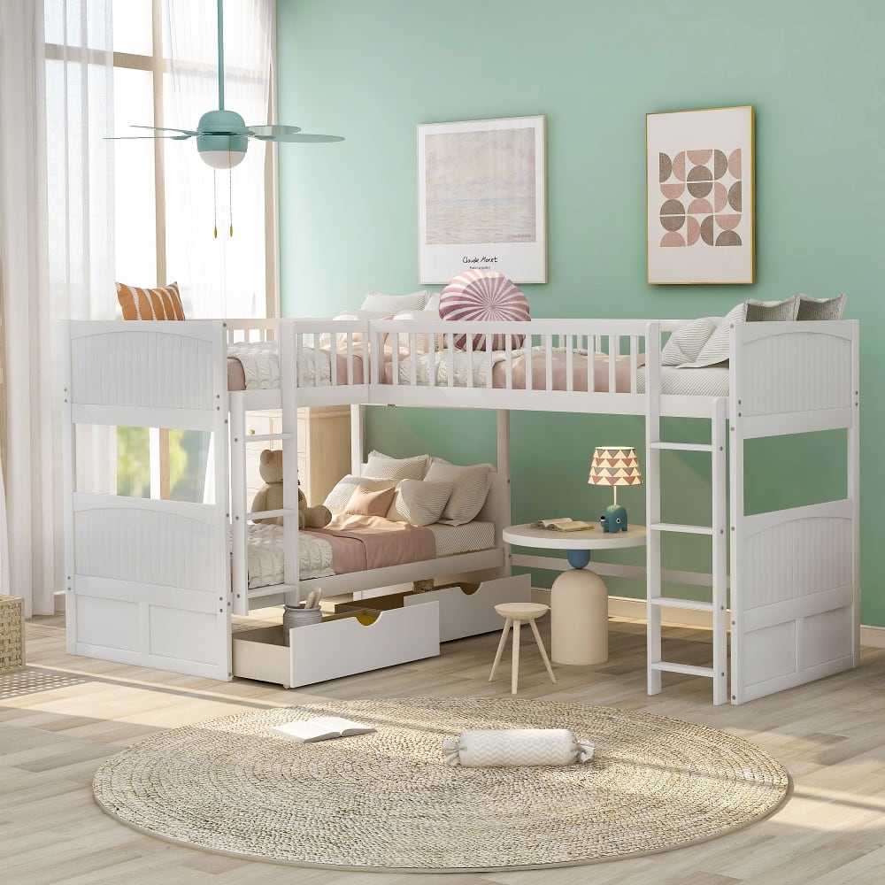 Loheer - Twin Bunk Bed with Loft Attached, Triple Bunk Bed with Drawers - White price history on PriceWatchPro