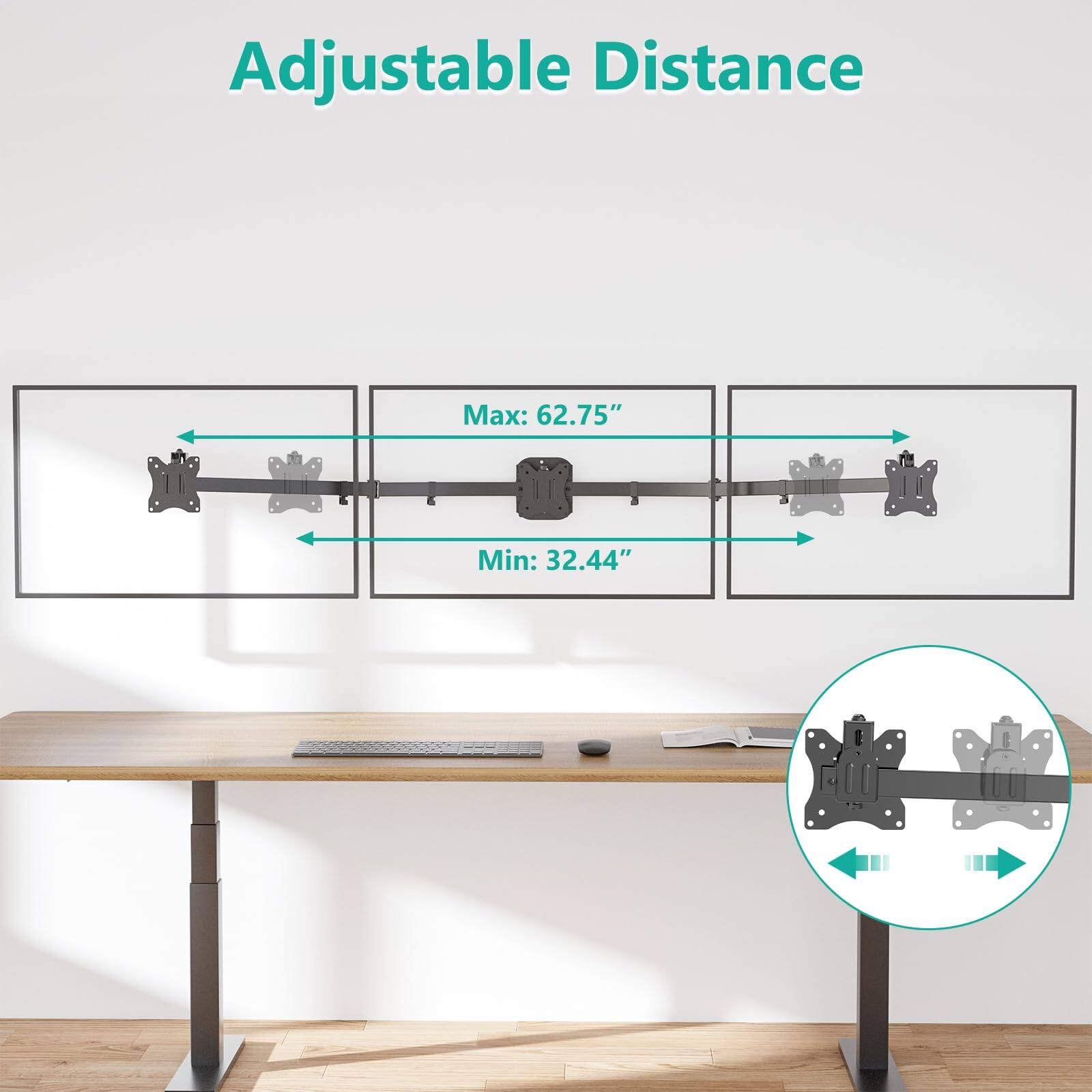 Adjustable Distance  
Max: 62.75"  
Min: 32.44"
