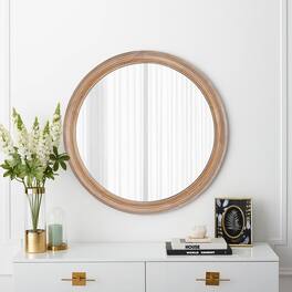 PAIHOME - Round Wall Mirror for Bathroom Vanity, Wooden Farmhouse Circle Mirrors for Bedroom, Entryway, Living Room - 27.5” ×27.5"-Brown