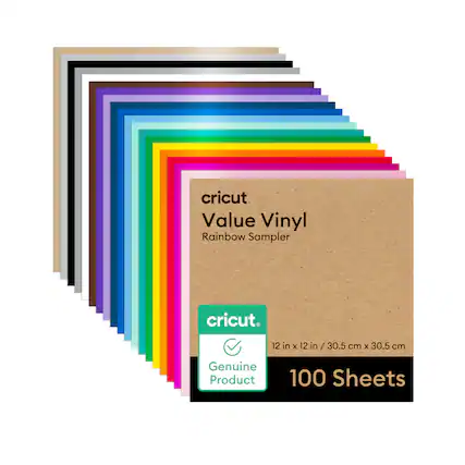 cricut Value Vinyl Rainbow Sampler
12 in x 12 in / 30.5 cm x 30.5 cm
Genuine Product
100 Sheets