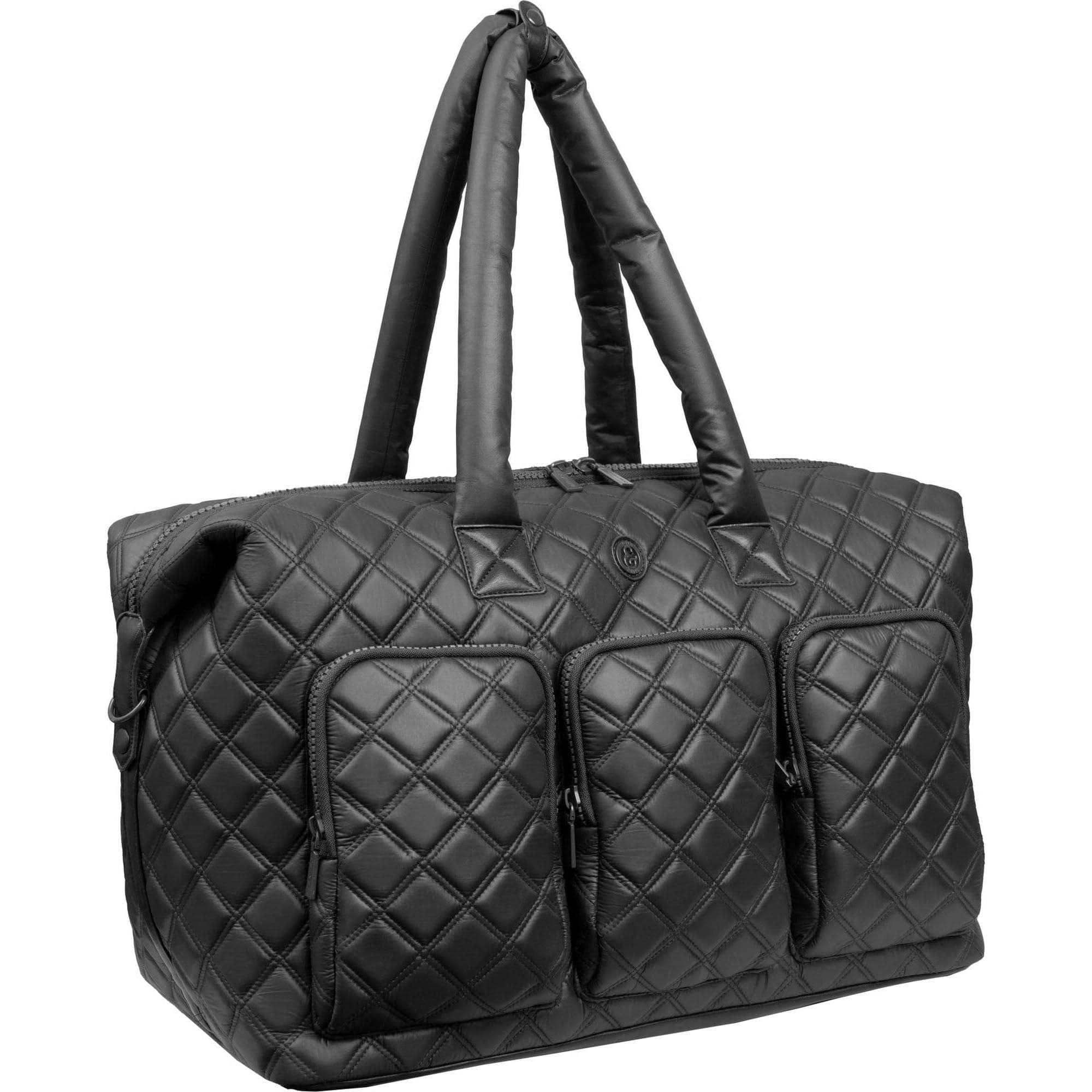 Back. Joan & David - Joan & David 22-Inch Diamond-Quilted Parachute Nylon 3-Pocket Duffel, Dark Taupe - 351-DARK TAUPE.