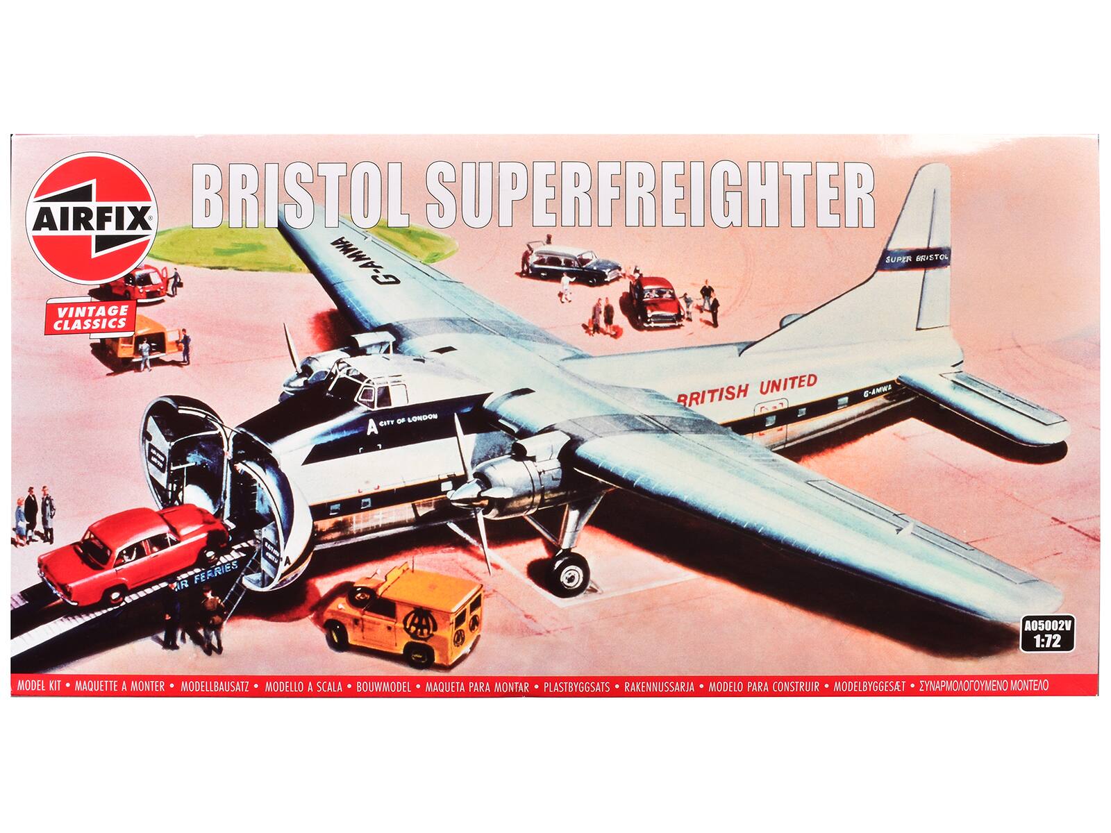 AIRFIX  
BRISTOL SUPERFREIGHTER  
VINTAGE CLASSICS  

BRITISH UNITED  
G-AMWA  

MODEL KIT  
MAQUETTE A MONTER  
MODELLBAUSATZ  
MODELLO A SCALA  
BOWMODEL  
MAQUETA PARA MONTAR  
PLASTBYGGATS  
RAKENNUSSARIA  
MODELO PARA CONSTRUIR  
MODELBYGGSAT  
ΣΥΝΤΑΞΙΣ ΜΟΝΤΕΝΟ  

A05002V  
1:72