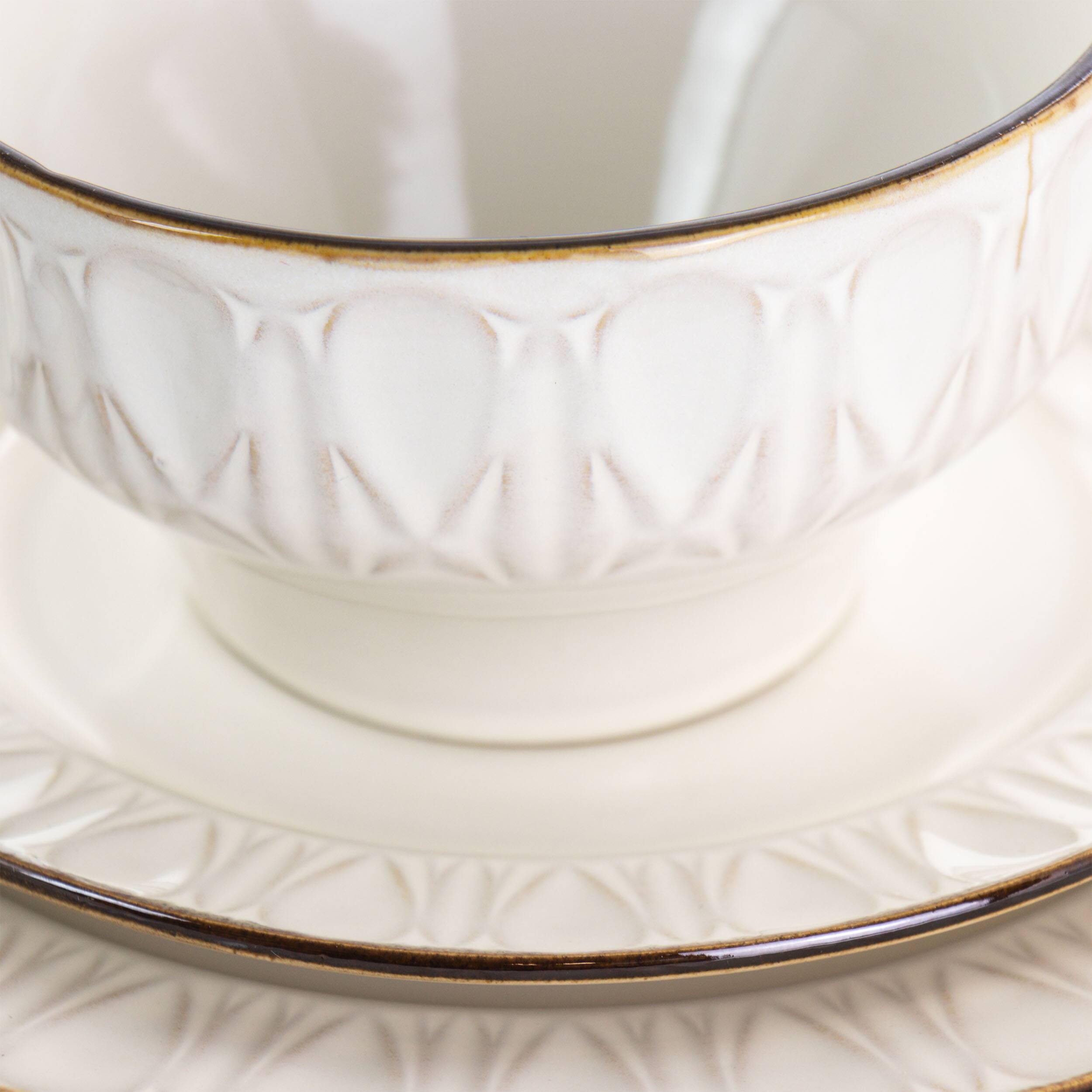 Alt View 4. Gibson - Gibson Elite Golden Halo 16 Piece Stoneware Dinnerware Set - White.