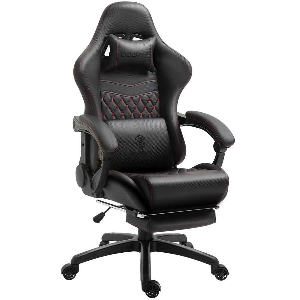 Front. Dowinx - High Back Gaming Chair with Massage Lumbar Support, Game Chair with Adjustable Headrest, Ergonomic Office Chair - Black.