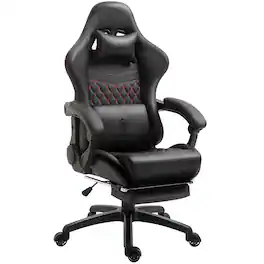 Dowinx - High Back Gaming Chair with Massage Lumbar Support, Game Chair with Adjustable Headrest, Ergonomic Office Chair - Black