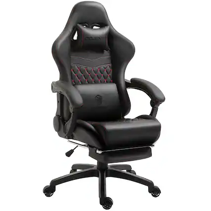 Front. Dowinx - High Back Gaming Chair with Massage Lumbar Support, Game Chair with Adjustable Headrest, Ergonomic Office Chair - Black.