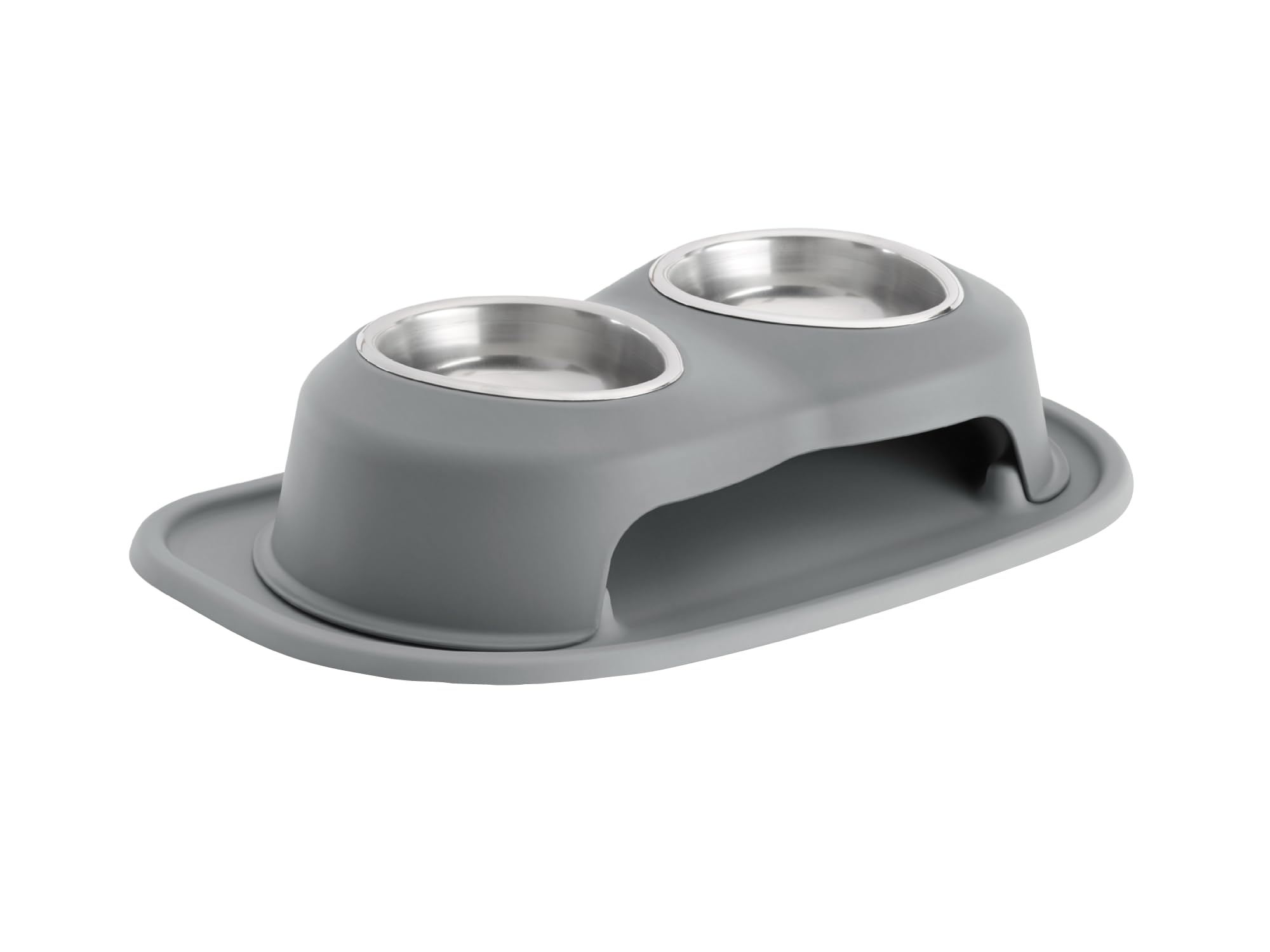 Front. WeatherTech - Double High Pet Feeding System | Elevated Pet Bowls - 4 " High Dark Grey- 16oz (2 Cup) Stainless Steel Bowls - Dark Grey.