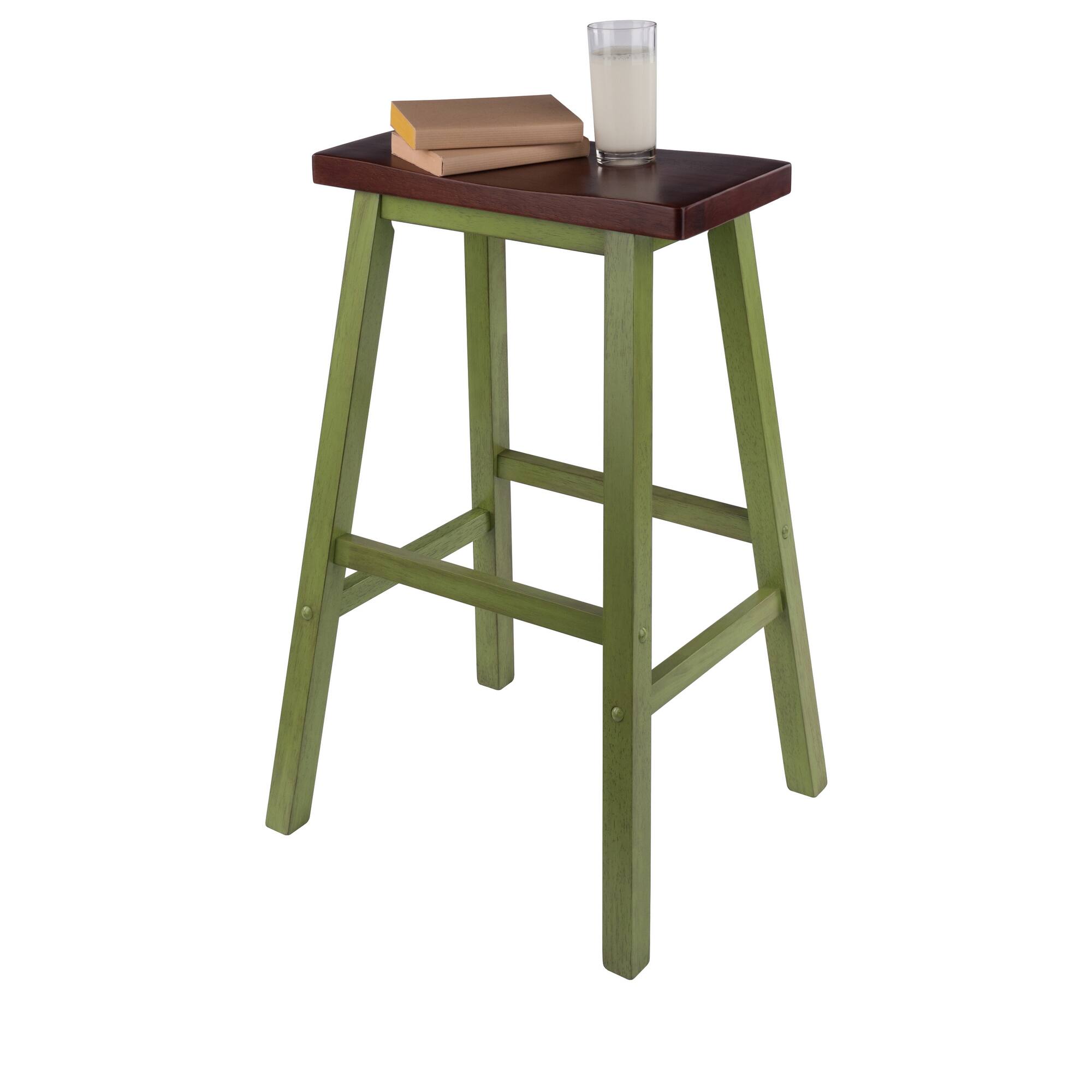 Alt View 5. Winsome Wood - Satori Saddle Seat Bar Stool - Walnut/Rustic Green.