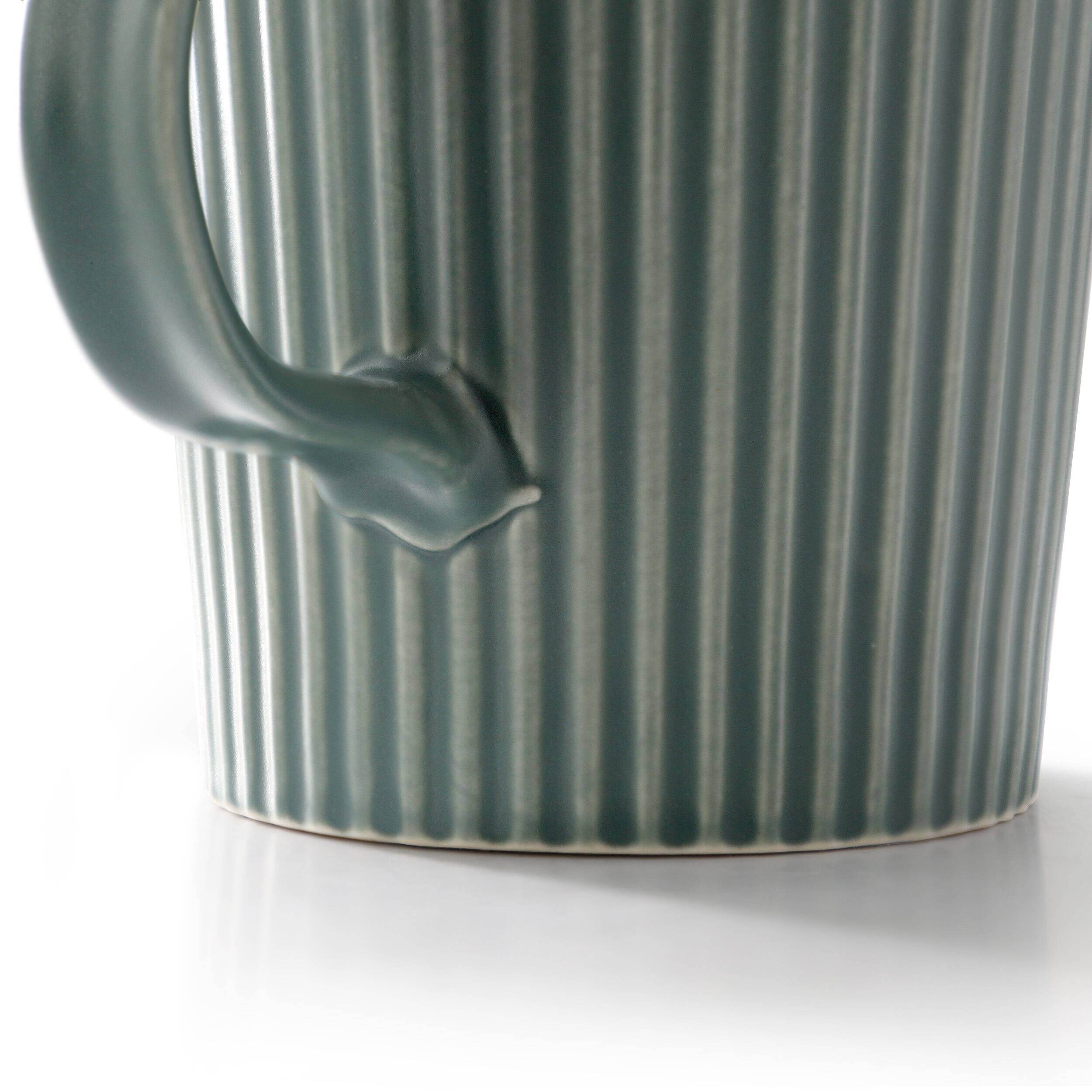 Left. Meritage - Meritage 4 Piece 16.5 Ounce Embossed Stoneware Mug Set in Matte Sage - Sage.