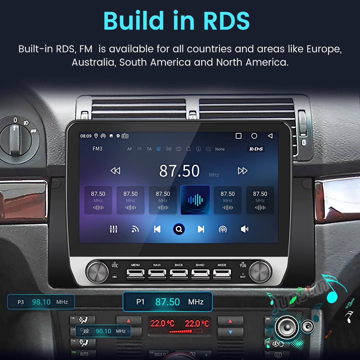 Build in RDS

Built-in RDS, FM is available for all countries and areas like Europe, Australia, South America and North America.