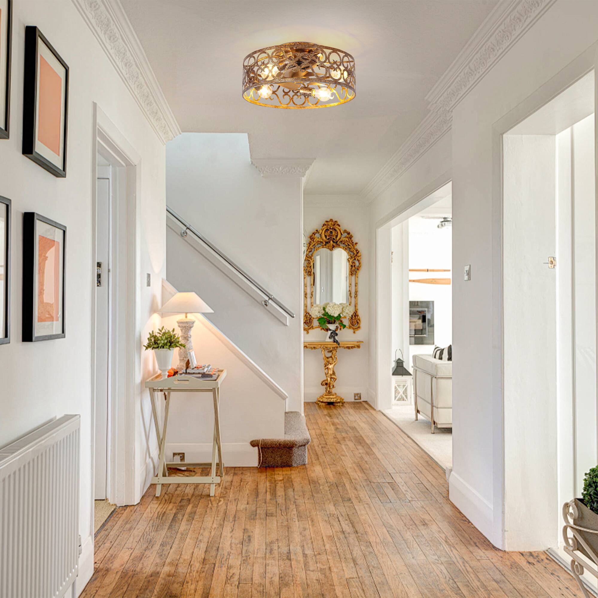 Alt View 2. Parrot Uncle - 18" Metal Caged Smart Ceiling Fan with Light and Remote and App Control - Rustic Gold.