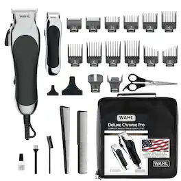 Wahl - Clipper USA Deluxe Corded Chrome Pro, Complete Hair and Trimming Kit - Chrome / Black