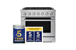 Hauslane - HausPro 36 in. 6 Burners (20,000 BTU) Freestanding Gas Range Range - Stainless Steel