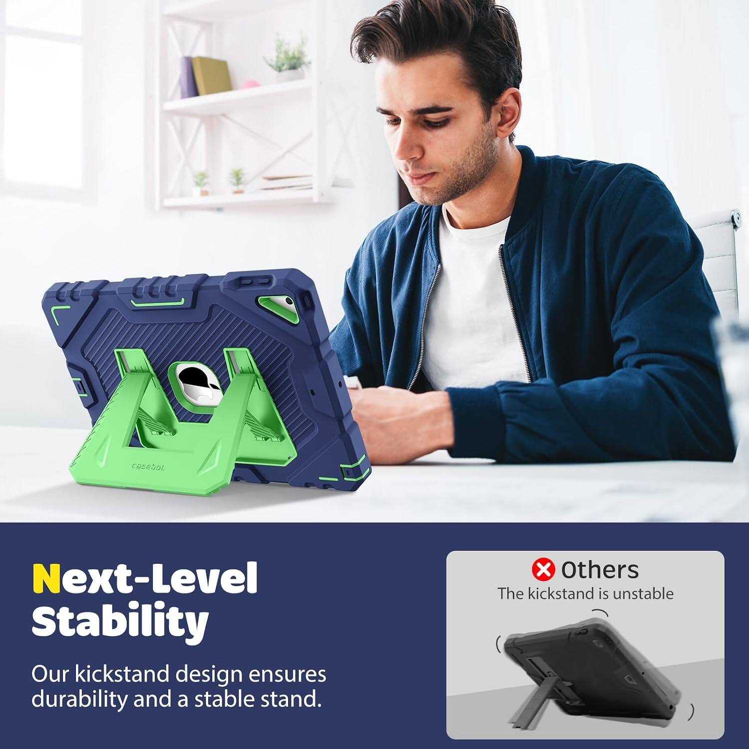 Next-Level Stability  
Our kickstand design ensures durability and a stable stand.  

Others  
The kickstand is unstable
