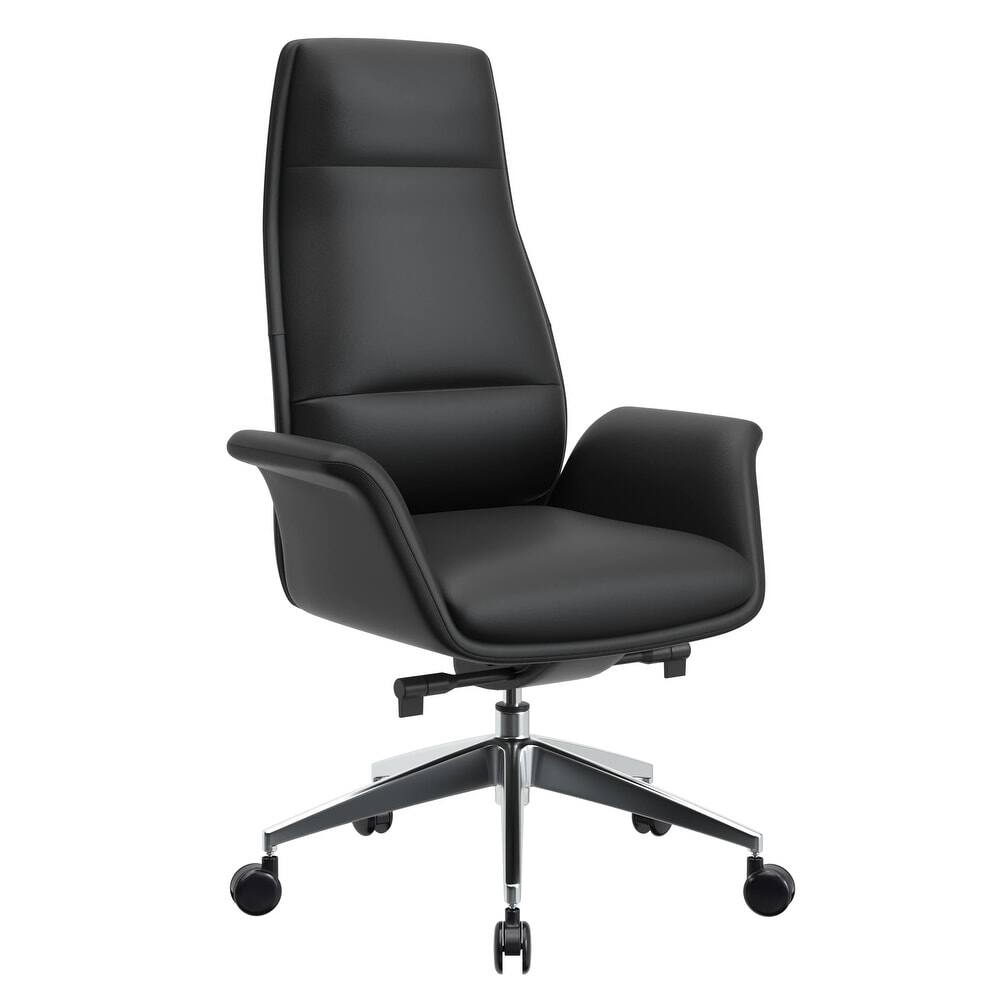 Front. LeisureMod - Summit High-Back Swivel Leather in Metal Frame Office Desk Chair with Adjustable Height, Tilt & Plush Cushion - Black.