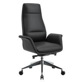 LeisureMod - Summit High-Back Swivel Leather in Metal Frame Office Desk Chair with Adjustable Height, Tilt & Plush Cushion - Black