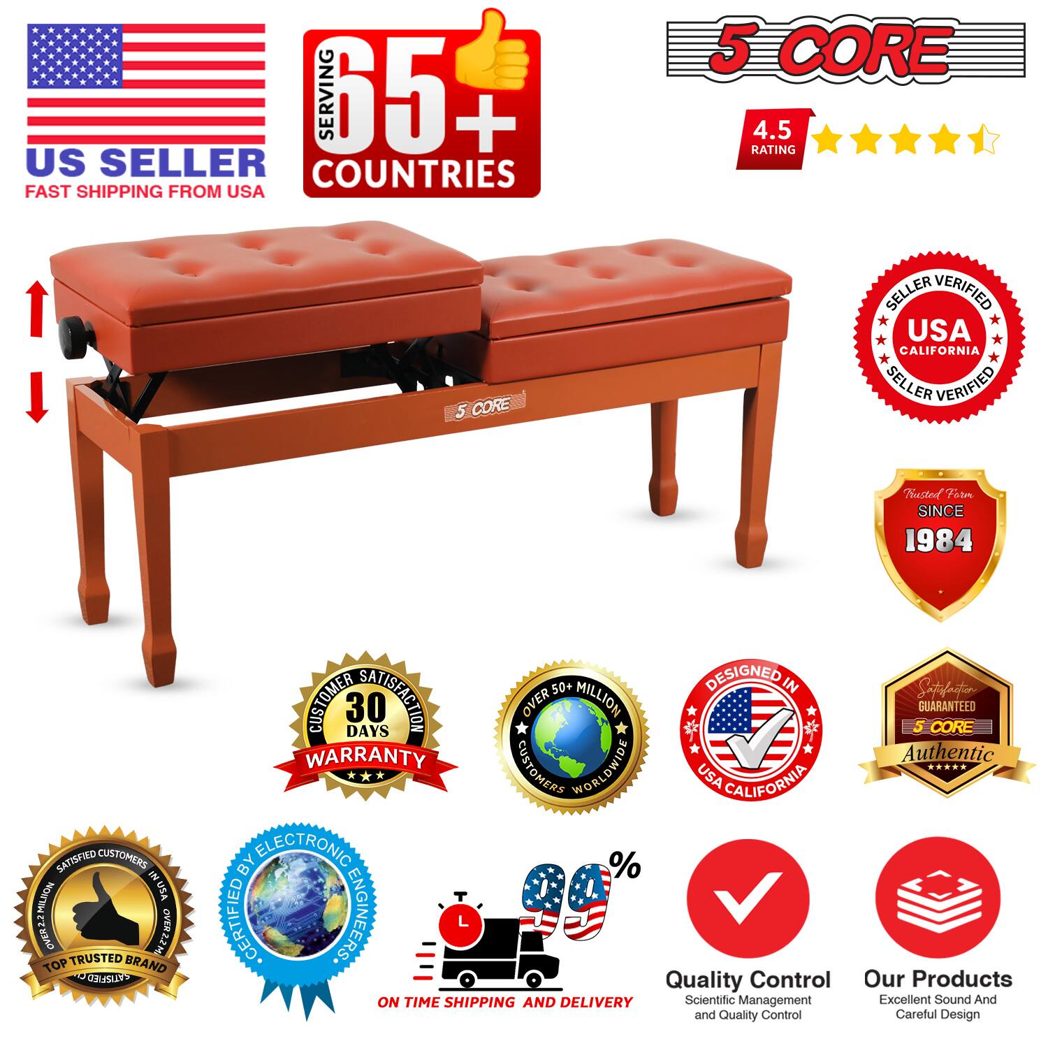 **US Seller**  
Fast Shipping from USA

**5 Core**  
4.5 Rating

**Serving 65+ Countries**

**Seller Verified**  
USA California

**Established Since 1984**

**30 Days Warranty**  
Customer Satisfaction Guaranteed

**Over 50 Million Customers Worldwide**

**Certified by Electronic Engineers**

**Top Trusted Brand**

**On Time Shipping and Delivery**

**Quality Control**  
Scientific Management and Quality Control

**Our Products**  
Excellent Sound and Careful Design

**Authentic**  
Guaranteed 5 Core

**Certified Customers in Millions**