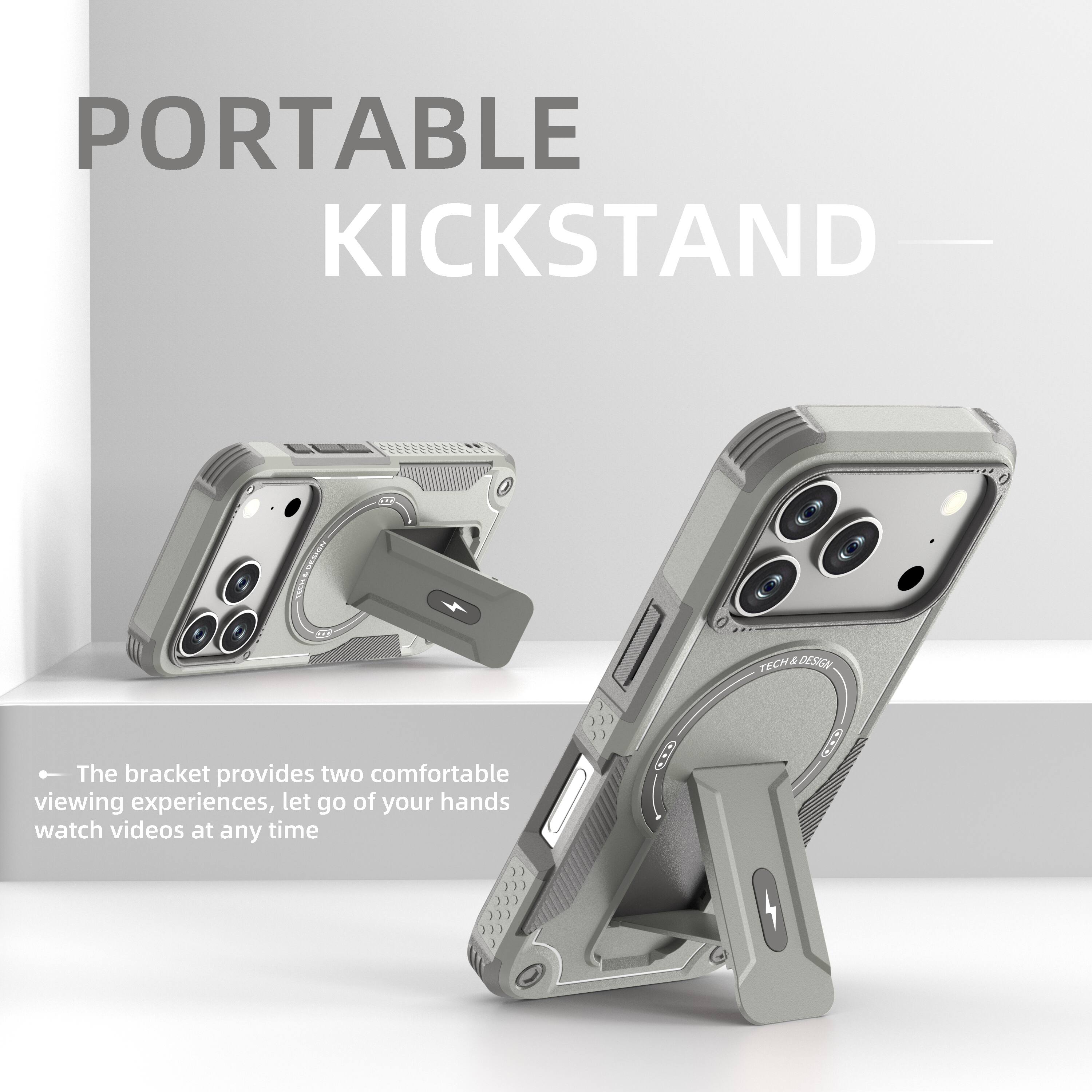 PORTABLE KICKSTAND

The bracket provides two comfortable viewing experiences, let go of your hands watch videos at any time