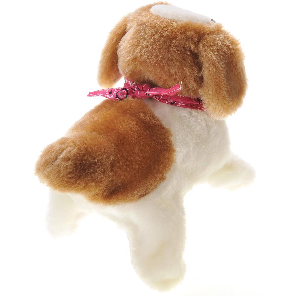 Angle. JuzToys - Stuffed Animal Walking Dog Toy for Kids – Barks, Sits, Walks, and Flips, Interactive Stuffed Dog Puppy, Brown/White - White.