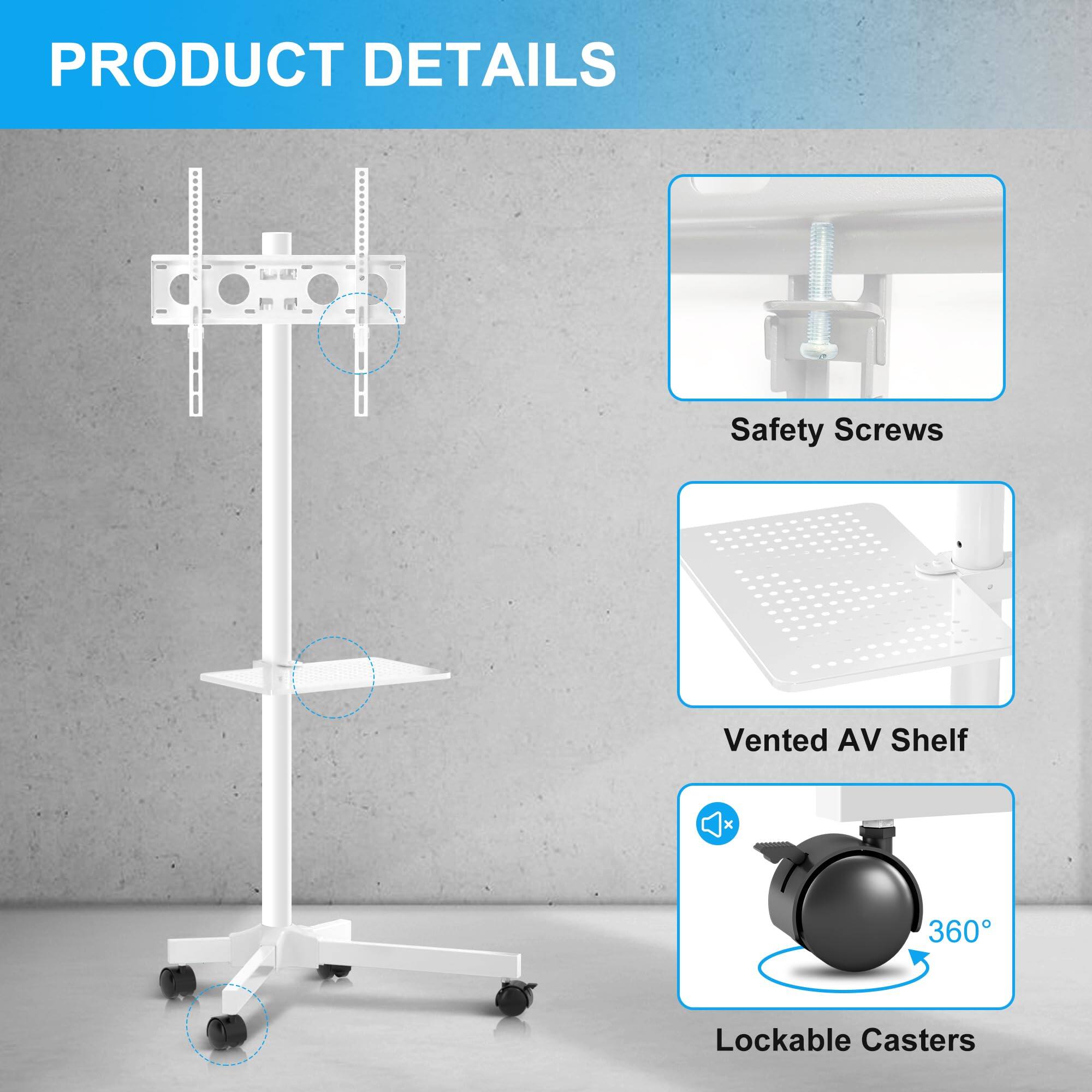 PRODUCT DETAILS

- Safety Screws
- Vented AV Shelf
- Lockable Casters