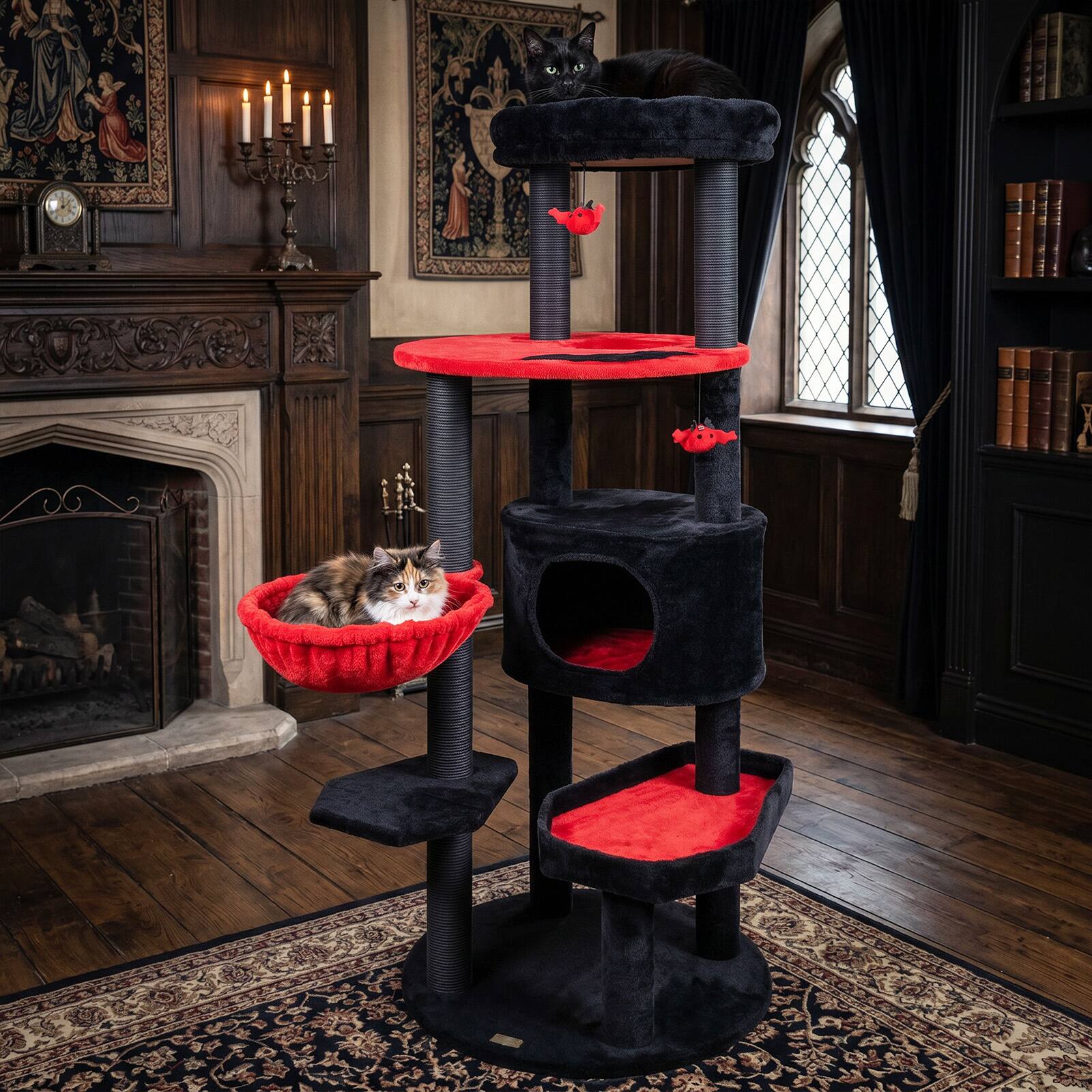 Alt View 1. Gymax - Gymax Gothic Cat Tree for Indoor Cats 60'' Cat Tower w/Plush Perch Condo Hammock.
