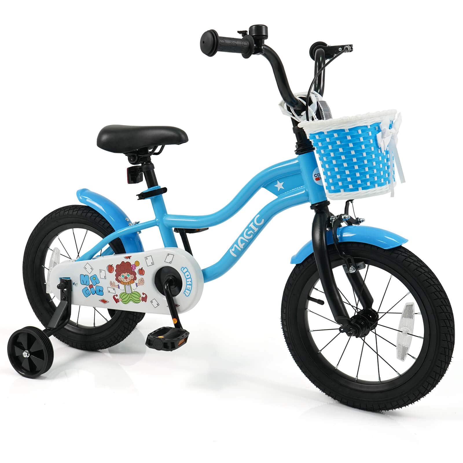 Costway - 14" Kids Bike with Training Wheels, Basket, Hand & Coaster Brakes, Adjustable Seat - Navy
