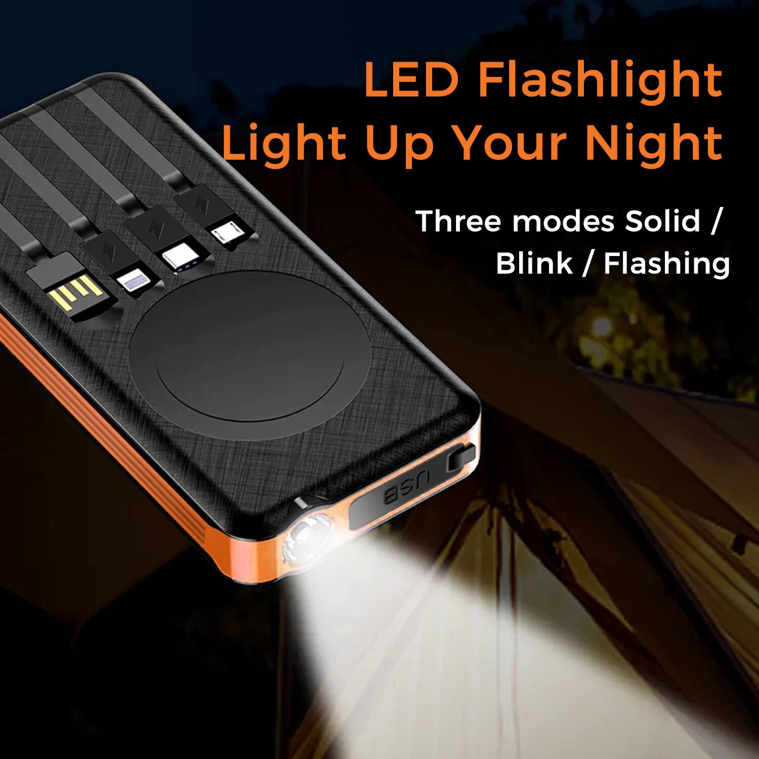N M LED Flashlight Light Up Your Night N Three modes Solid / Blink / Flashing USB