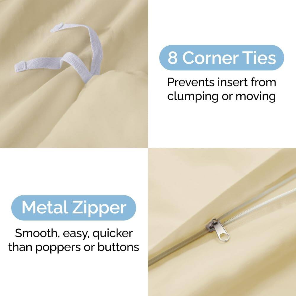 8 Corner Ties  
Prevents insert from clumping or moving  

Metal Zipper  
Smooth, easy, quicker than poppers or buttons