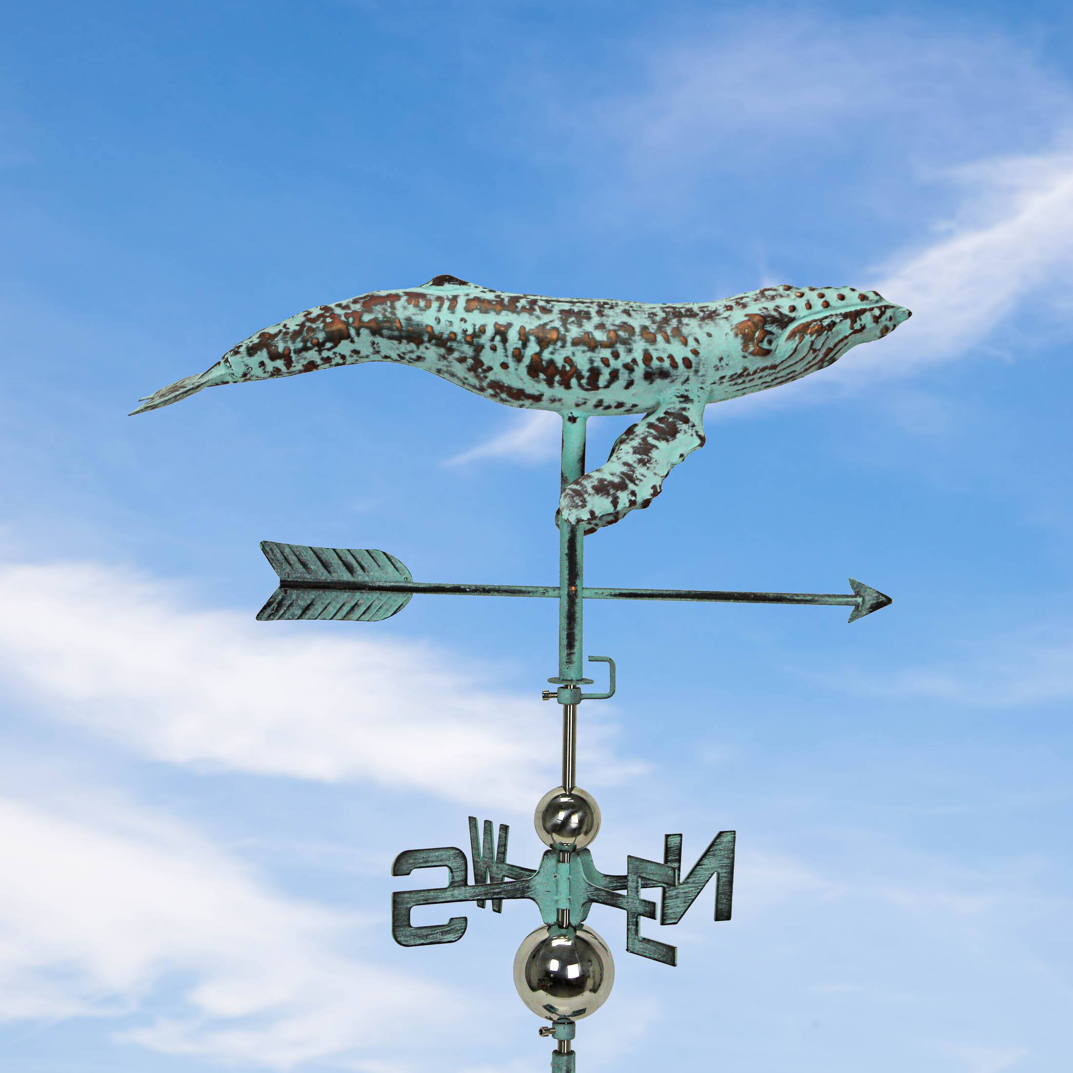 Alt View 3. Things2Die4 - Verdigris Copper Humpback Whale Weathervane Roof Mount Home Garden Decor Art - Teal.