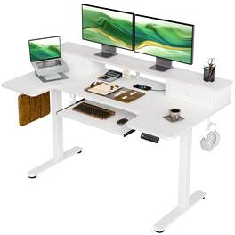 OffiGo - 55" U Shaped Electric Standing Desk with Drawers, Height Adjustable Sit Stand Table with Power Outlets for Home Office - White