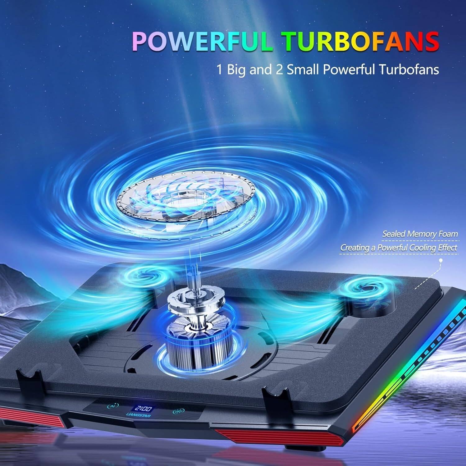 POWERFUL TURBOFANS  
1 Big and 2 Small Powerful Turbopans  
Sealed Memory Foam  
Creating a Powerful Cooling Effect