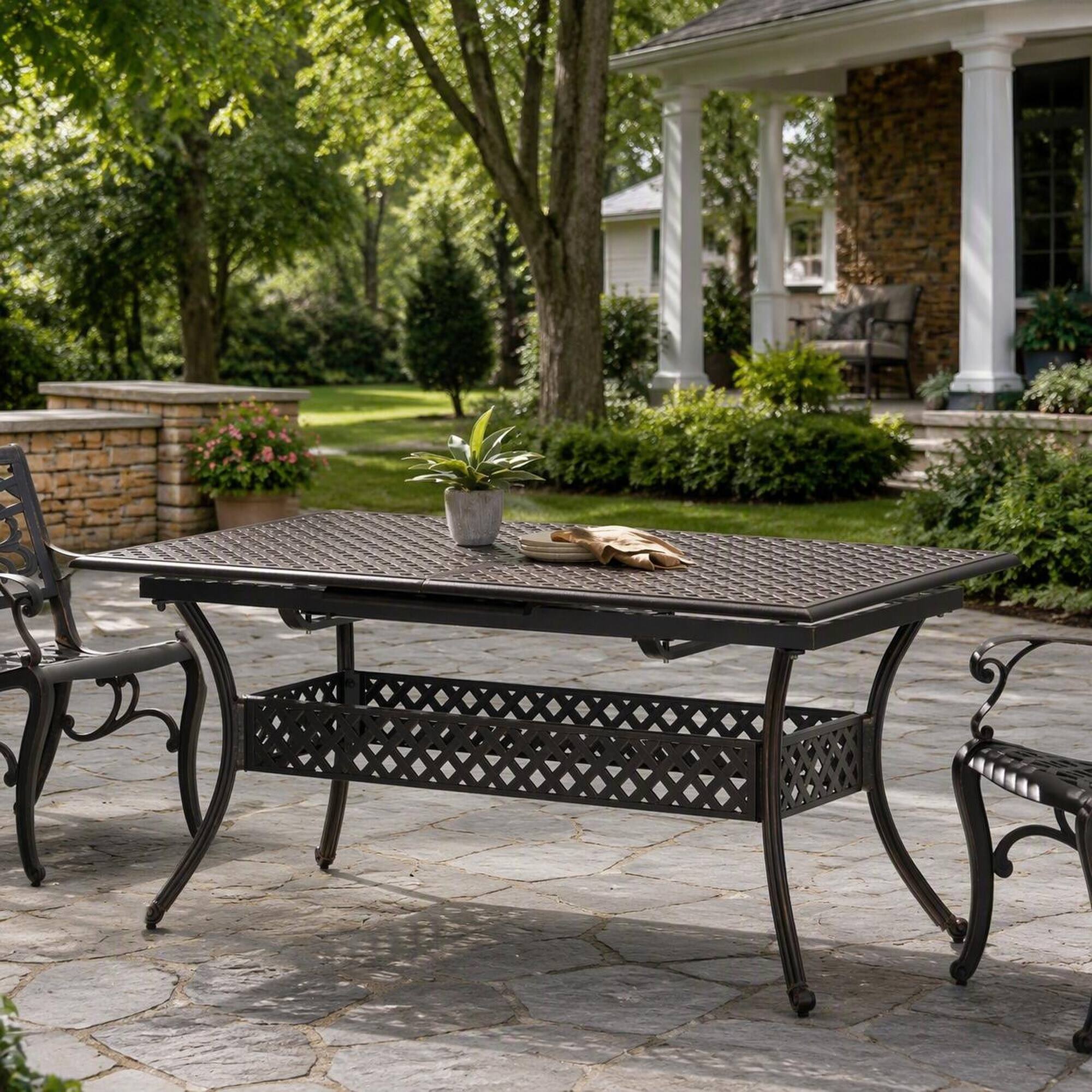 RYHNUYNE Wood Outdoor Dining Table with Black Iron Frame, Rustic ...