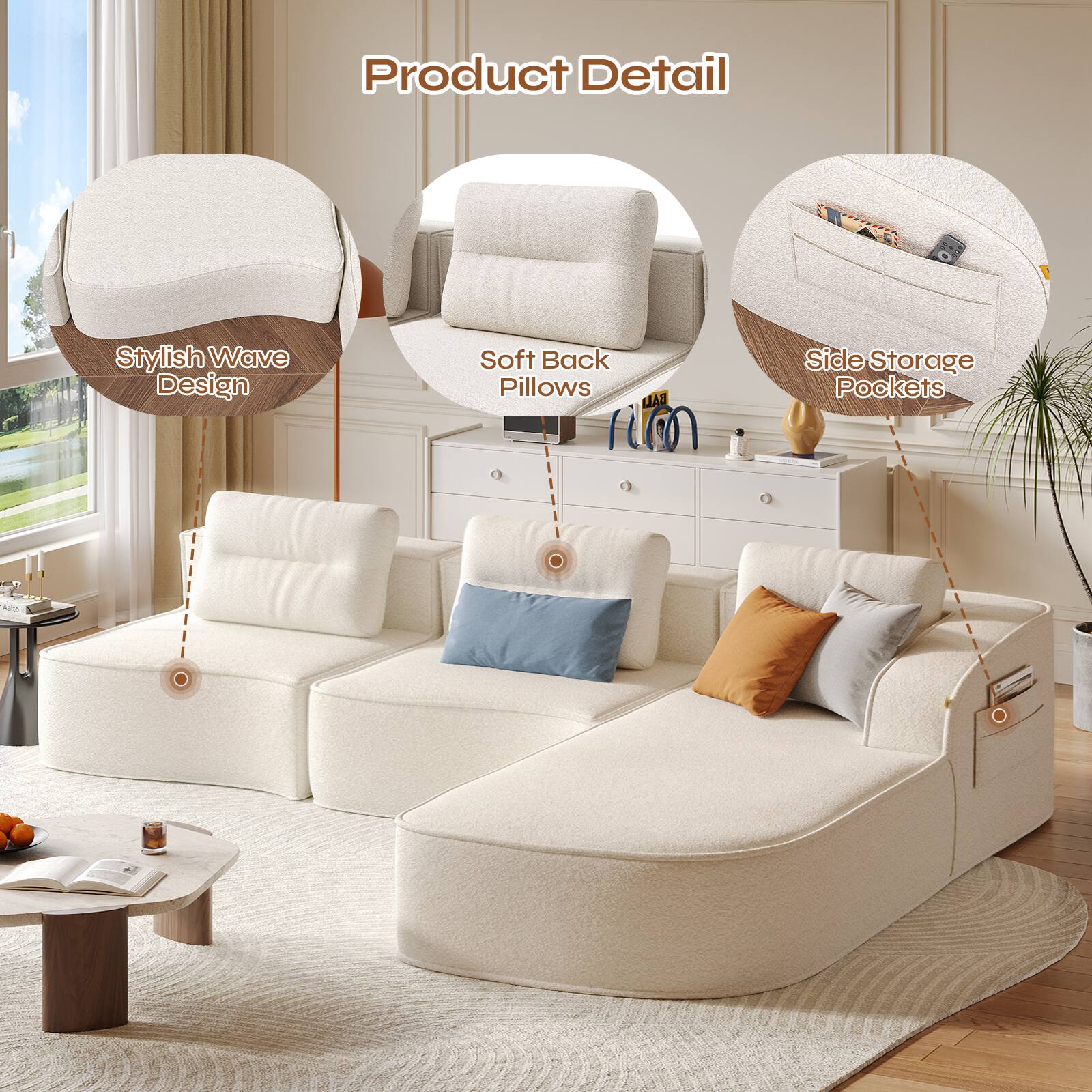 Product Detail

Stylish Wave Design

Soft Back Pillows

Side Storage Pockets
