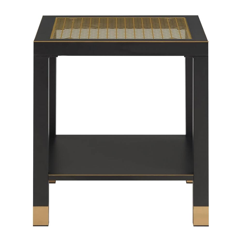 Alt View 1. Loheer - Loheer Square Side Table with Shelf Black Glass End Table - Black.