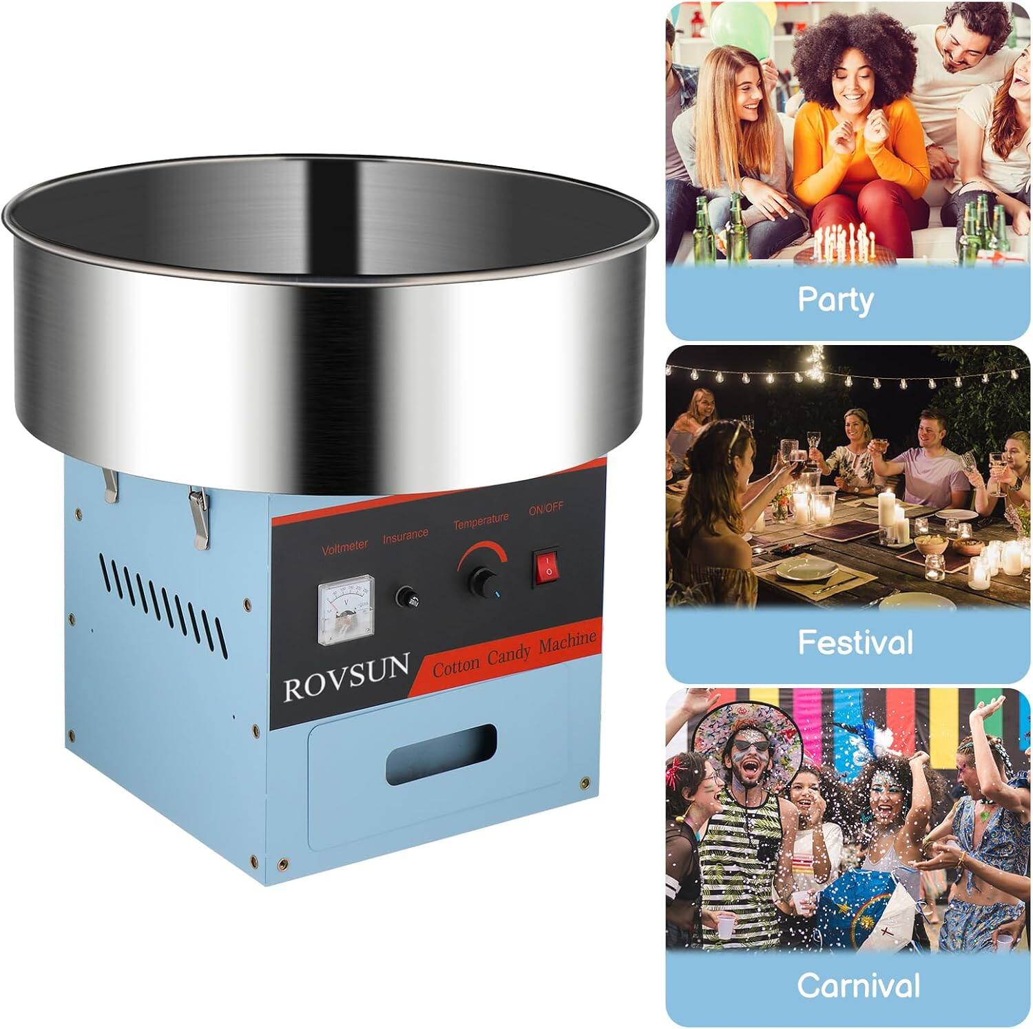 Party ONOFF Temperature Insurance Voltmeter Candy Machine ROVSUN Cotton Festival Carnival