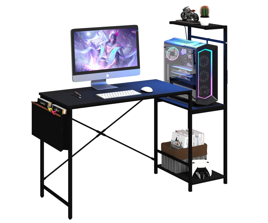 RSPGAME - 51.3'' Gaming Desk with Monitor Shelf & Storage Drawer, Ergonomic LED Lights Computer Desk for Home Office - Black price history on PriceWatchPro