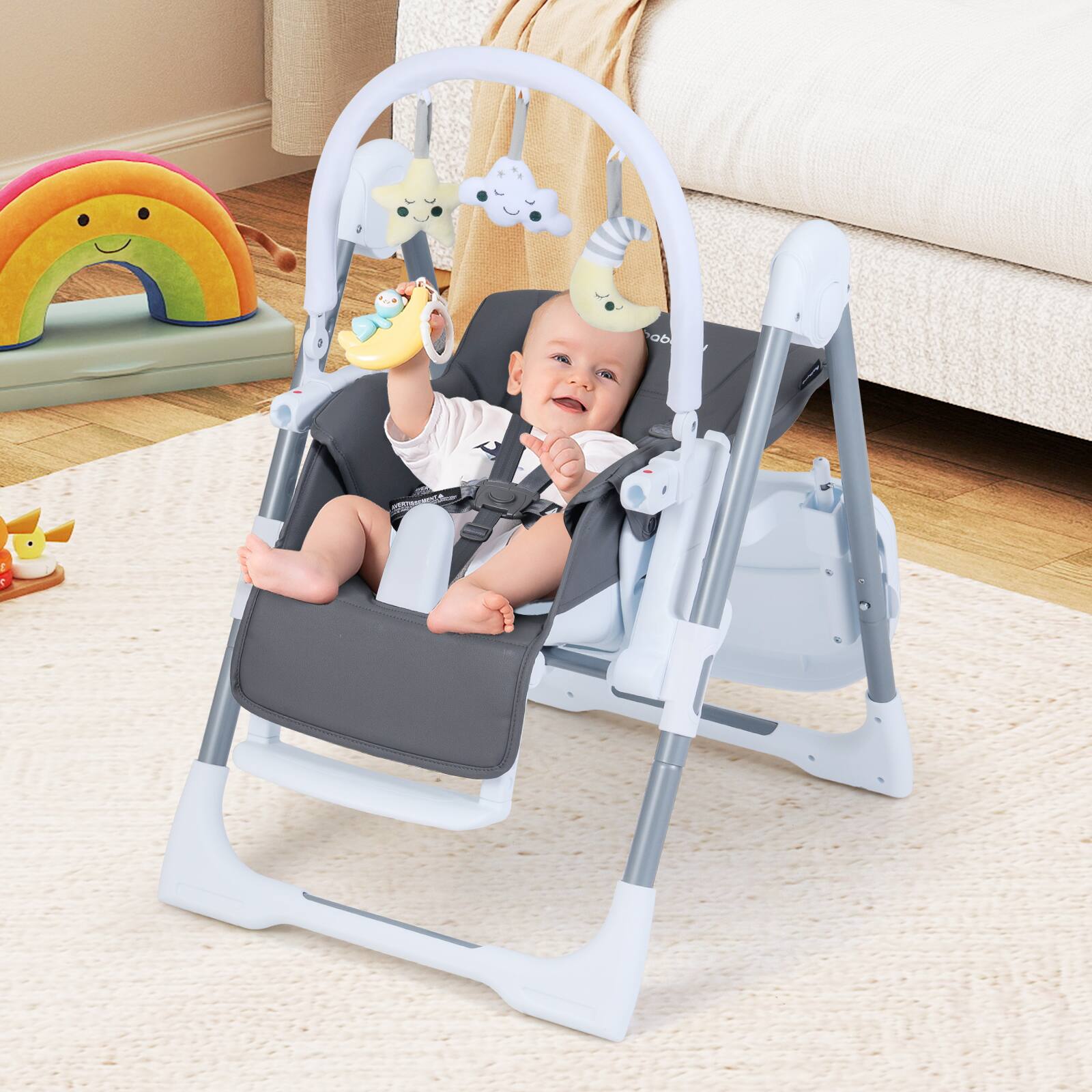 Alt View 9. Gymax - Gymax Foldable Baby High Chair for Babies & Toddlers w/Adjustable Height Relining Seat Dark Grey - Gray.