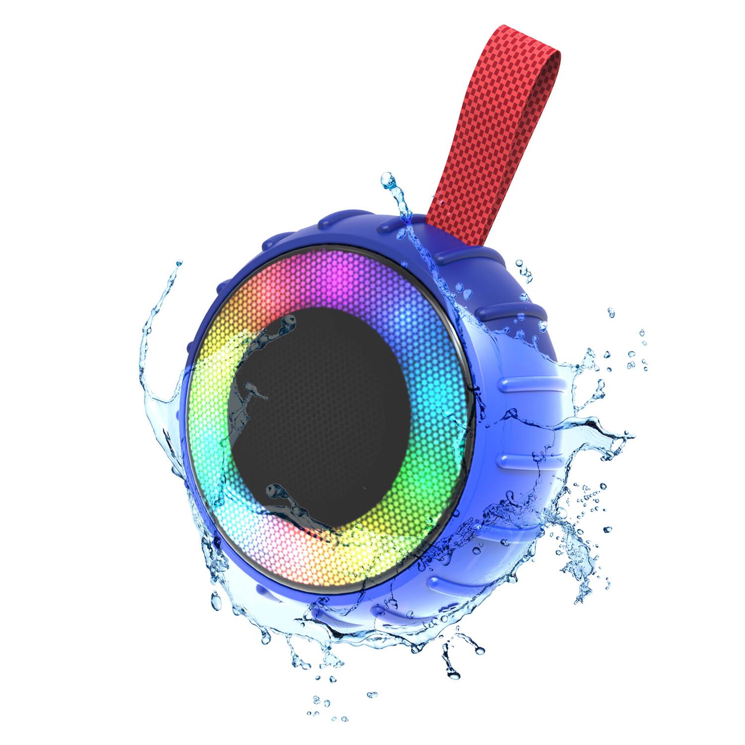 Angle. RCA - 5W Bluetooth Speaker, TWS, RGB Lights, USB/microSD/Aux, FM Radio, 3 Hr Play Time - Blue.