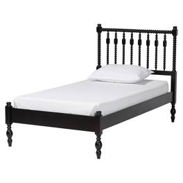 Baxton Studio - Callison Spindle Platform Bed - Turned Farmhouse Bed Frame with Spoked Headboard and Sculpted Legs, Twin - Black