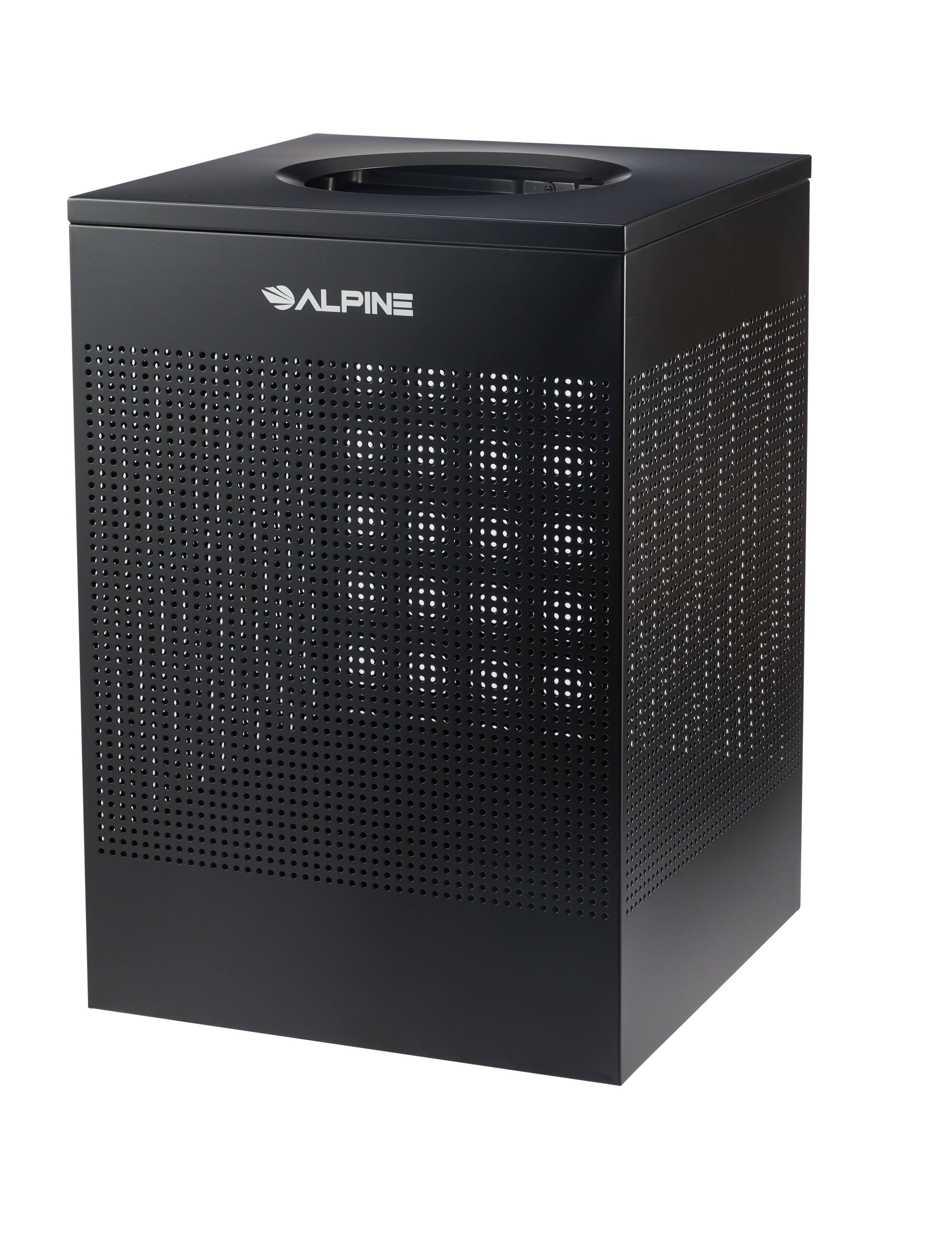 Front. Alpine Industries - 40 Gallon Stainless Steel Square Perforated Indoor Trash Can - Black.