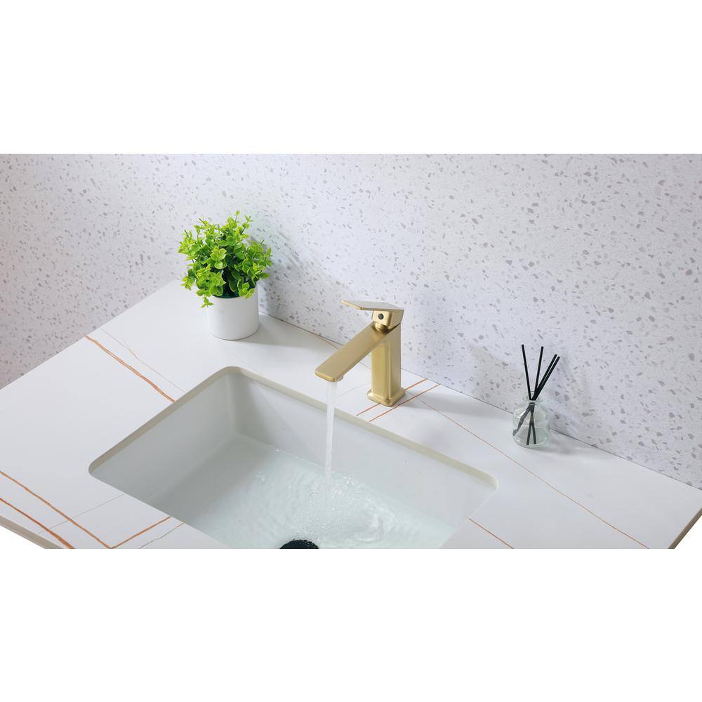 Alt View 9. Elegant Kitchen and Bath - Lena Single Hole Single Handle Bathroom Faucet in Brushed Gold - Brushed Gold.
