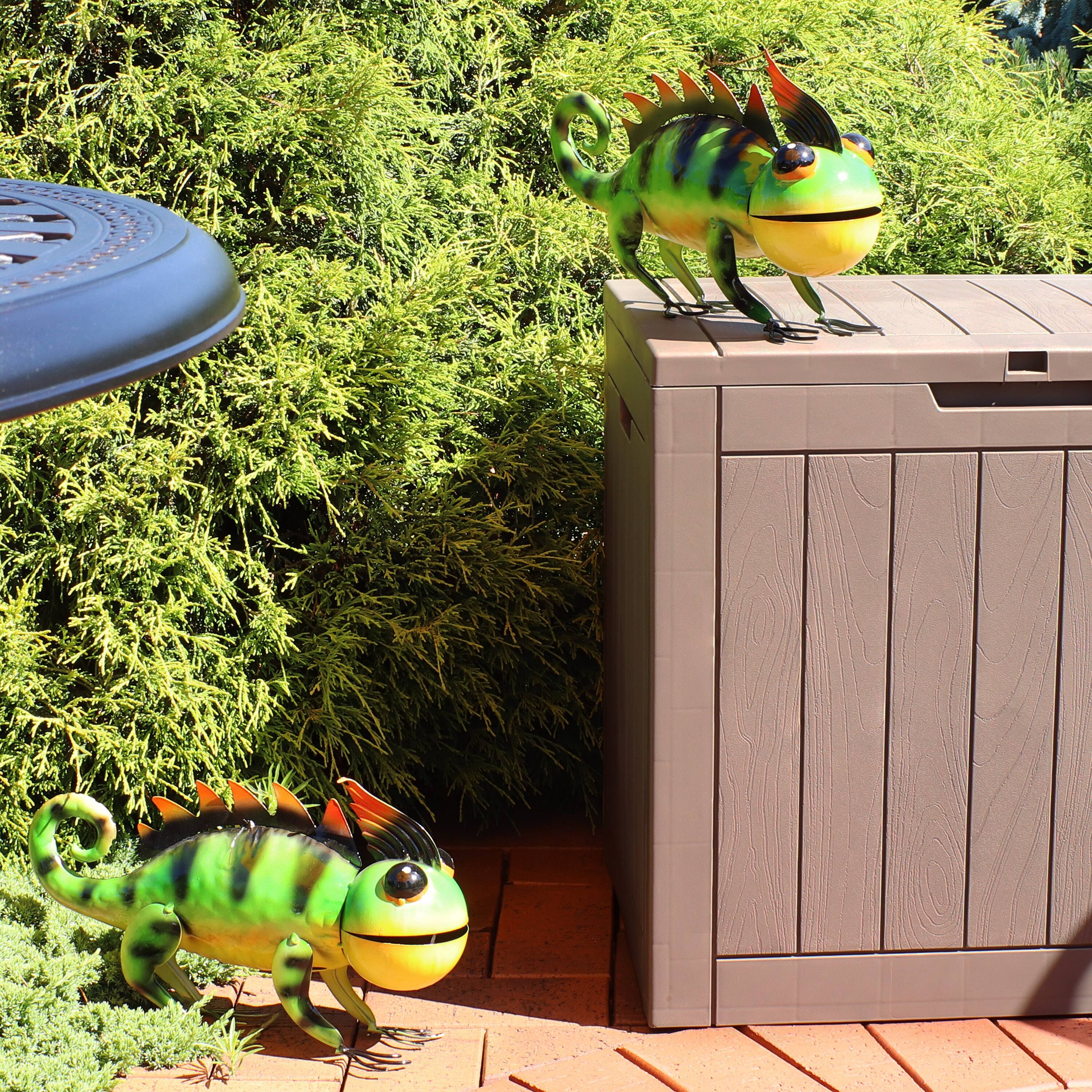 Alt View 3. Sunnydaze - Greg the Chameleon Indoor and Outdoor Metal Statue - 8.5 in - Green.