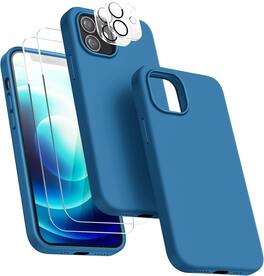 Entronix - 5-in-1 Bundle for iPhone 12 Mini - Liquid Silicone Case with Screen and Camera Protectors - Aqua