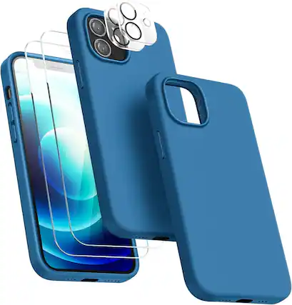 Front. Entronix - Entronix 5-in-1 Bundle for iPhone 12 Mini - Liquid Silicone Case with Screen and Camera Protectors - Aqua.