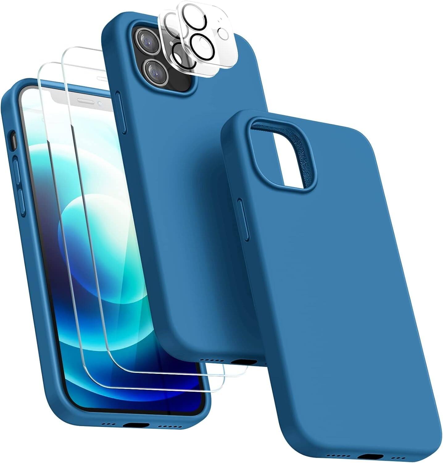 Front. Entronix - Entronix 5-in-1 Bundle for iPhone 12 Mini - Liquid Silicone Case with Screen and Camera Protectors - Aqua.