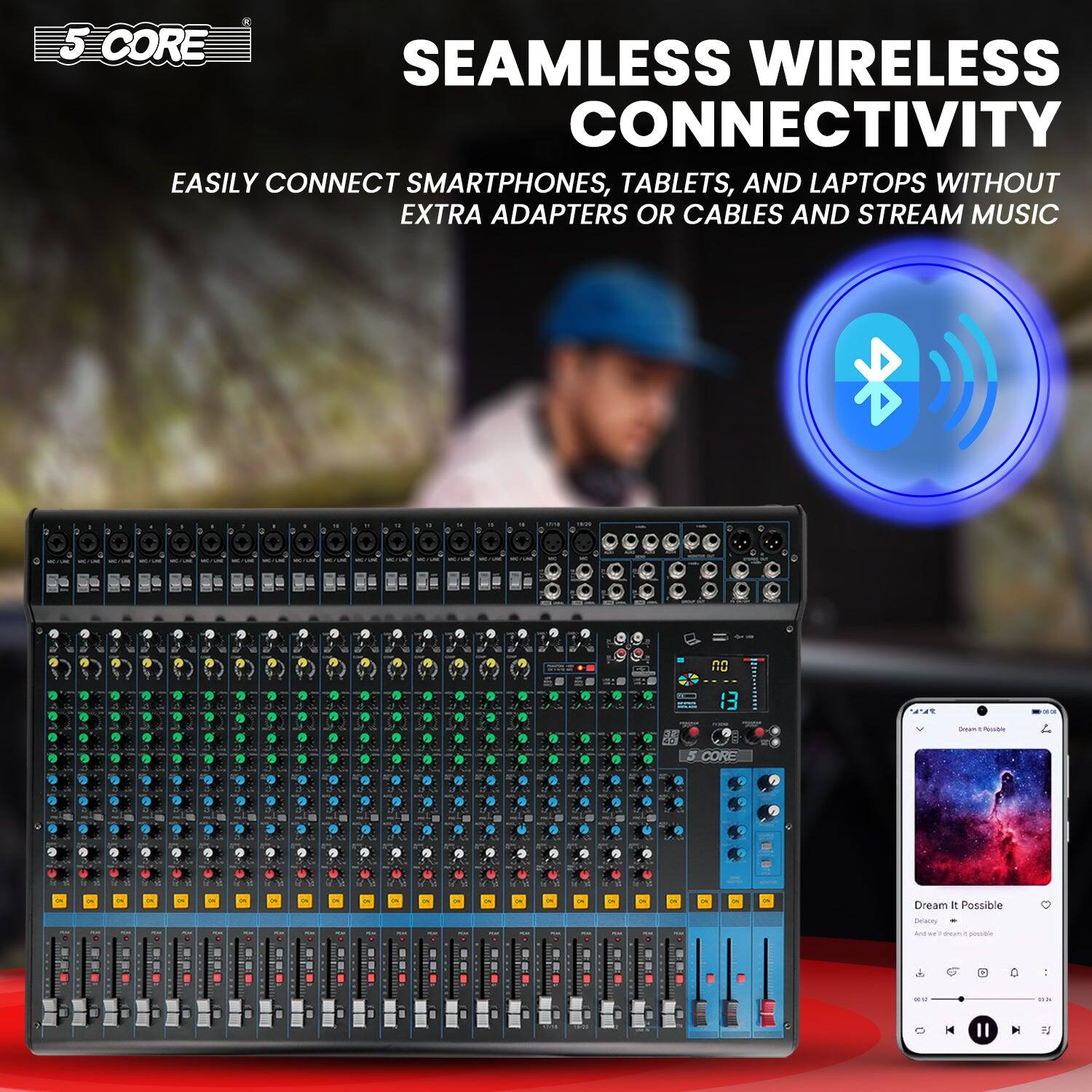 5 CORE

SEAMLESS WIRELESS CONNECTIVITY

EASILY CONNECT SMARTPHONES, TABLETS, AND LAPTOPS WITHOUT EXTRA ADAPTERS OR CABLES AND STREAM MUSIC

Dream It Possible

And your dreams are possible