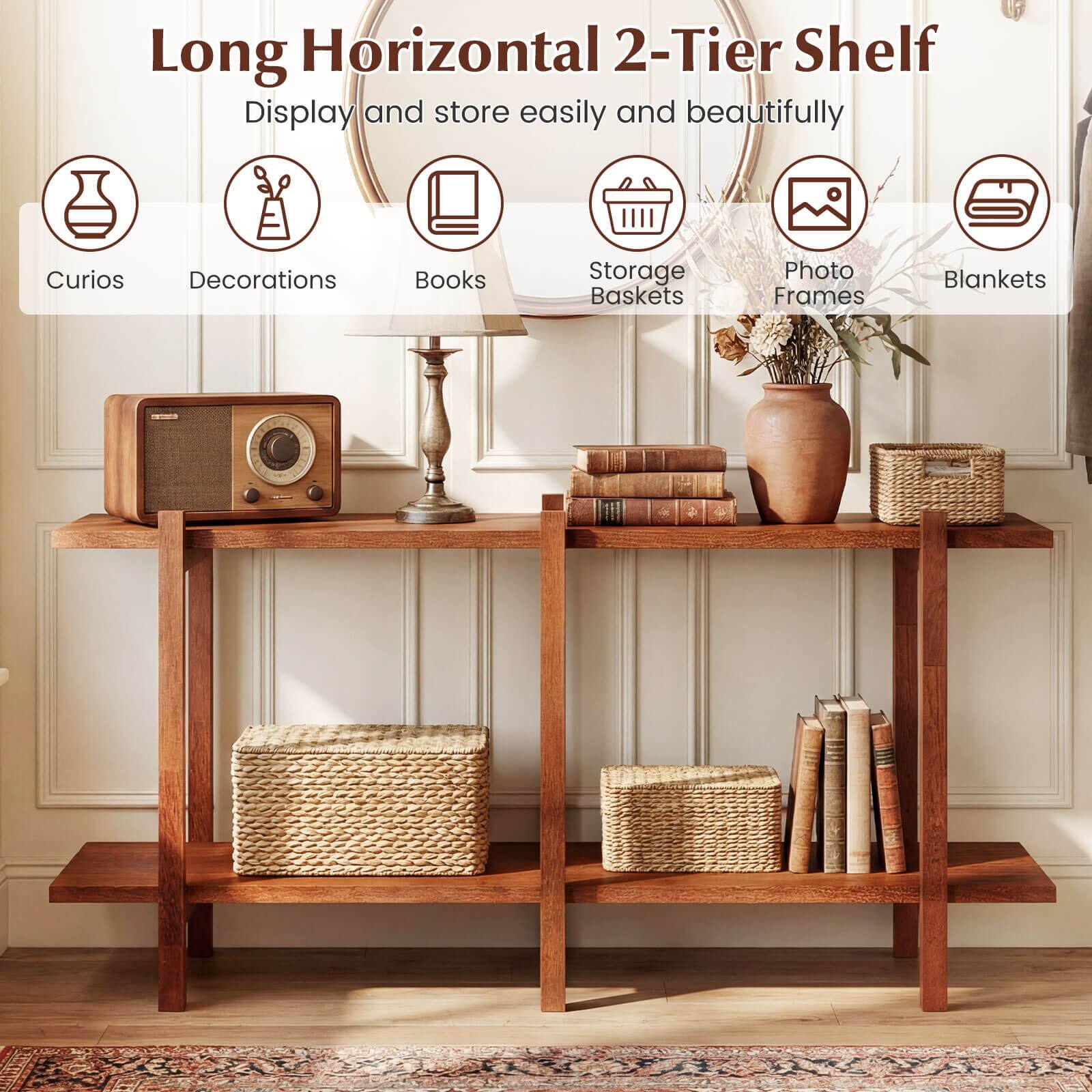 Long Horizontal 2-Tier Shelf  
Display and store easily and beautifully  

- Curios  
- Decorations  
- Books  
- Storage Baskets  
- Photo Frames  
- Blankets