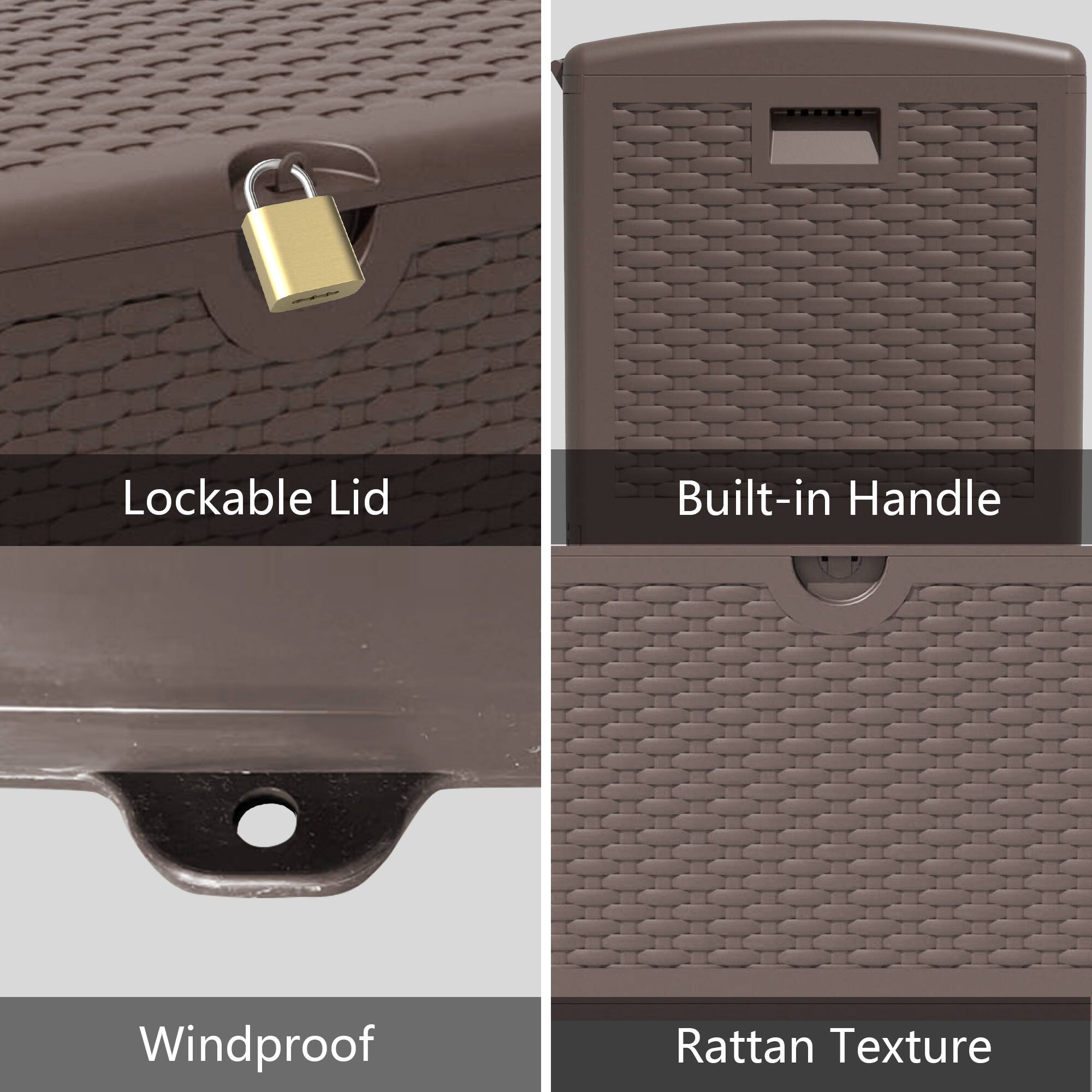 - Lockable Lid
- Built-in Handle
- Windproof
- Rattan Texture