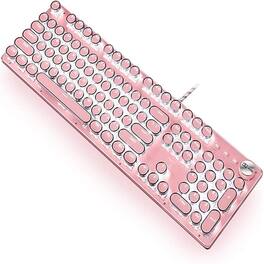 MOSZAR LLC - Gaming Keyboard,Retro Punk Typewriter-Style, Blue Switches, White Backlight - Pink
